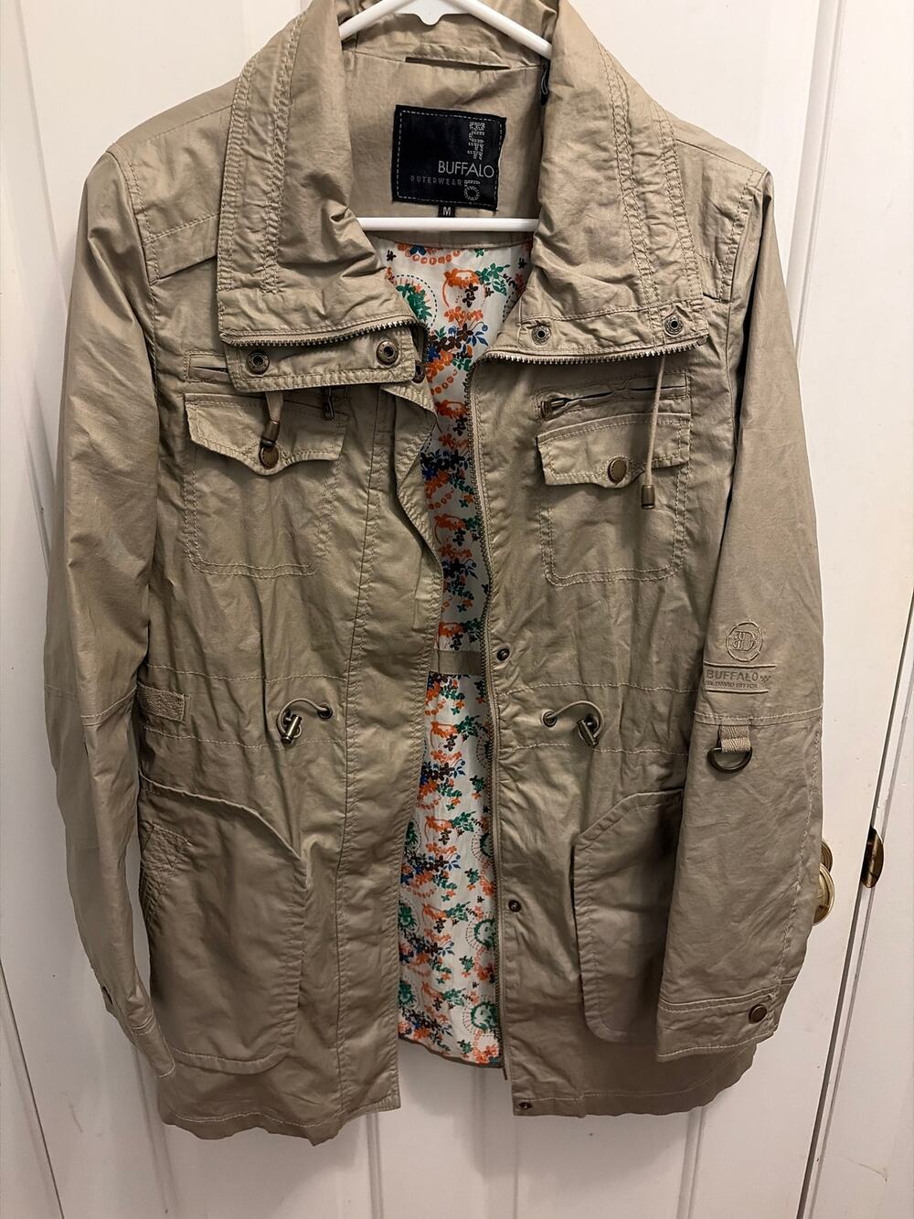 Buffalo David Bitton Khaki Utility Cargo Jacket Floral Lining Size Medium - Picture 1 of 10